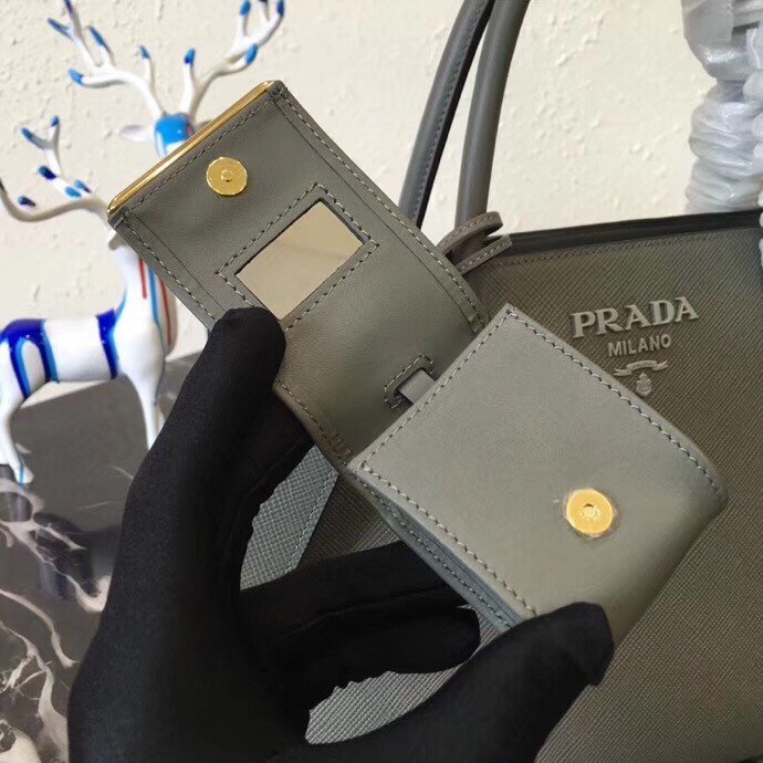 pra*a large monoCh*0me bag in grey saffiano leather