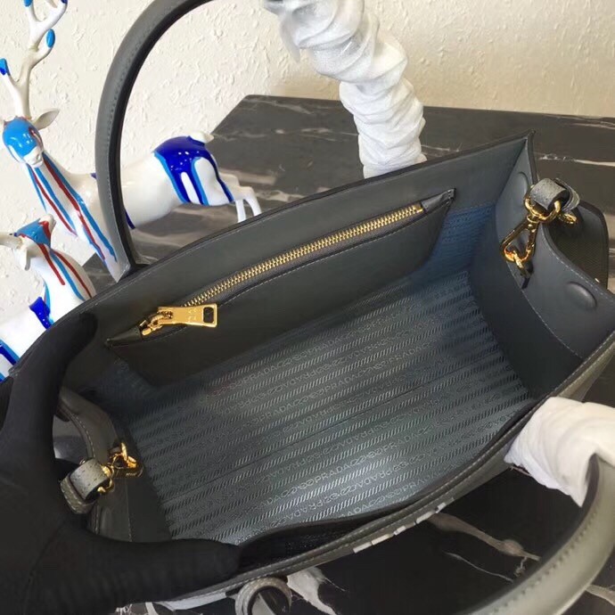 pra*a large monoCh*0me bag in grey saffiano leather