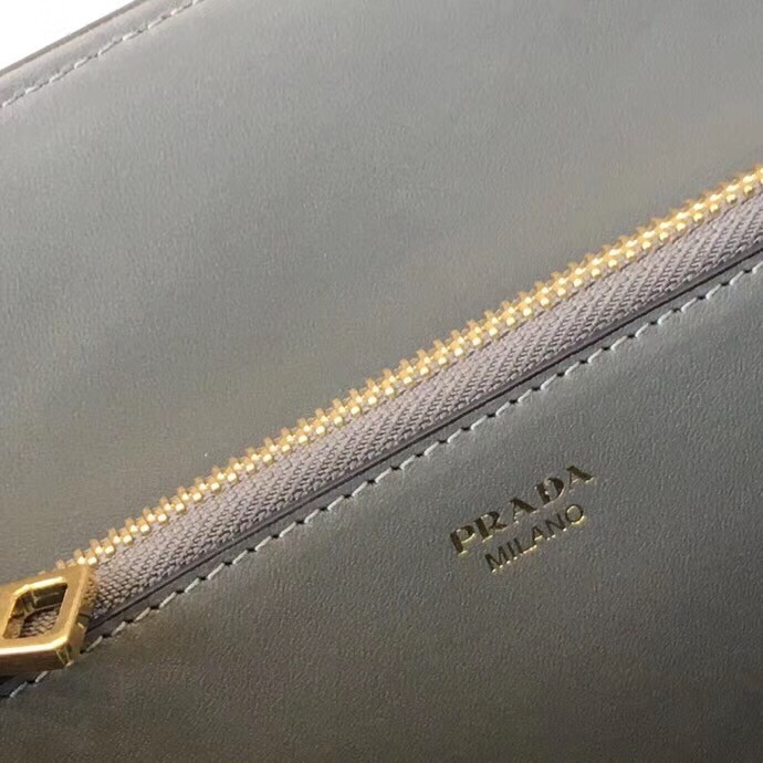 pra*a large monoCh*0me bag in grey saffiano leather