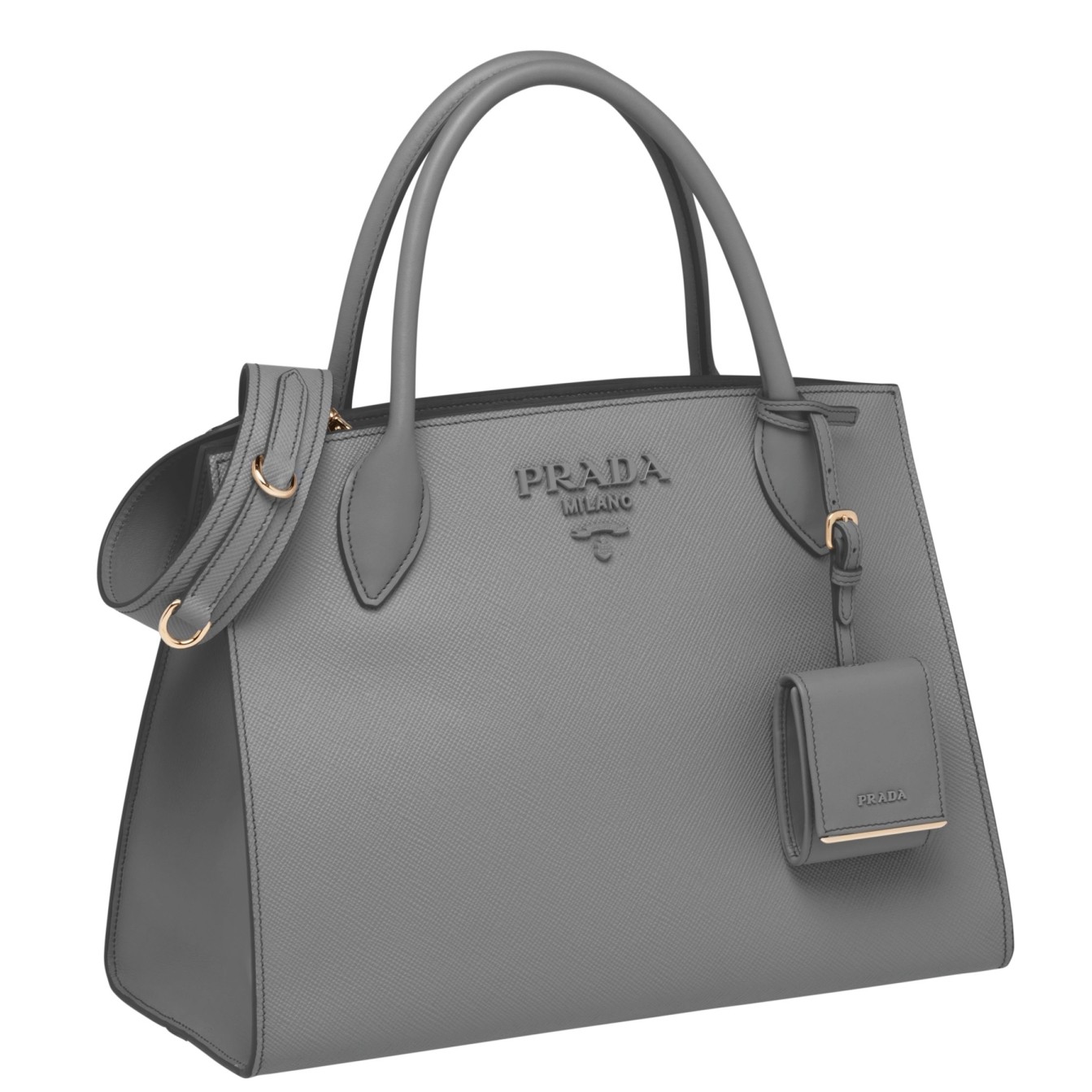 pra*a large monoCh*0me bag in grey saffiano leather