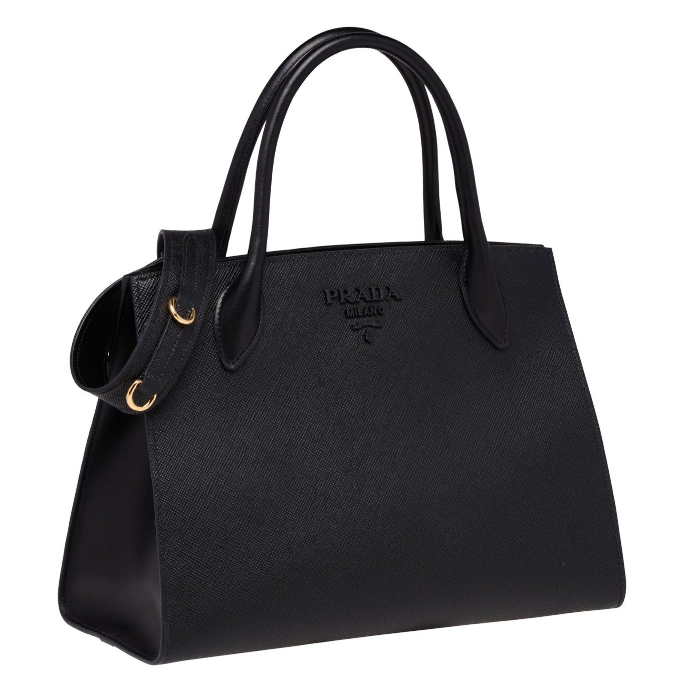 pra*a large monoCh*0me bag in black saffiano leather