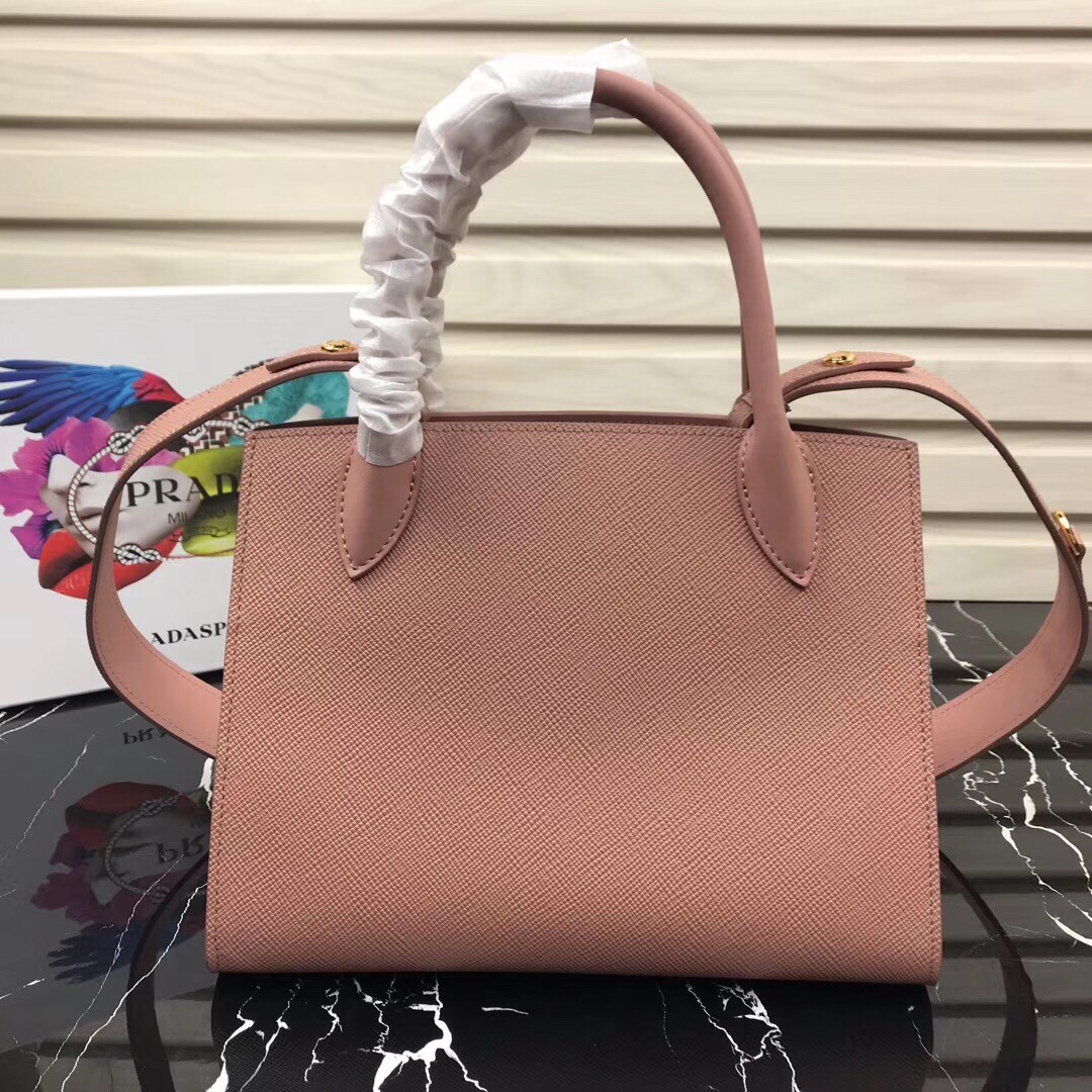 pra*a large monoCh*0me bag in nude saffiano leather