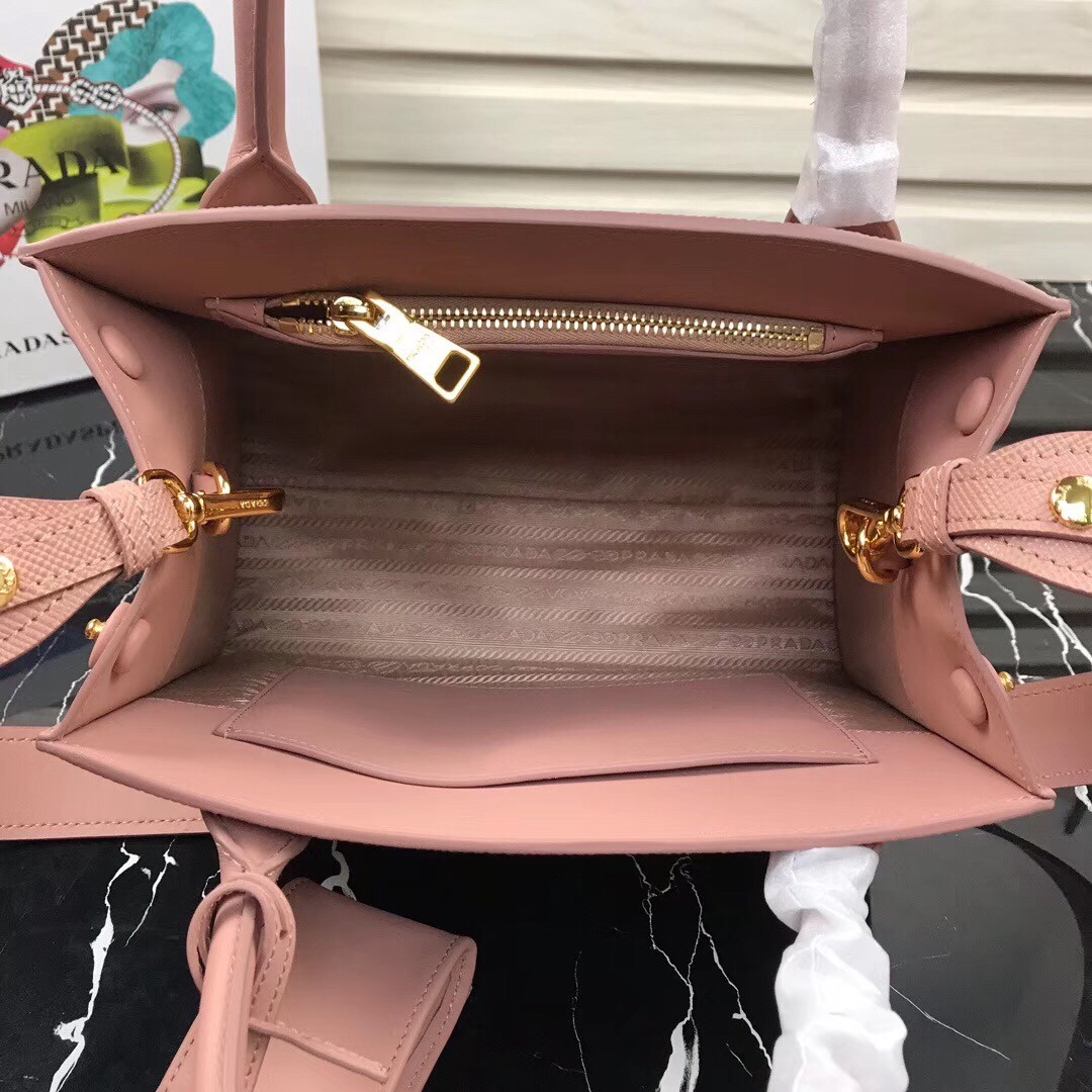 pra*a large monoCh*0me bag in nude saffiano leather