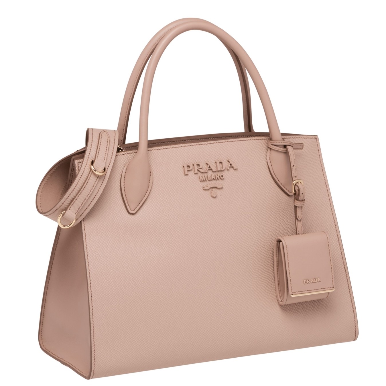 pra*a large monoCh*0me bag in nude saffiano leather