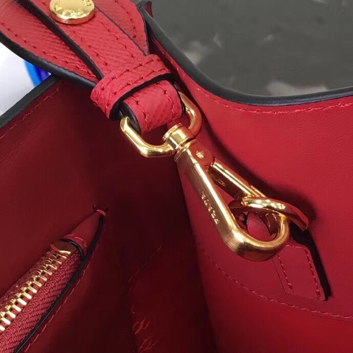 pra*a large monoCh*0me bag in red saffiano leather