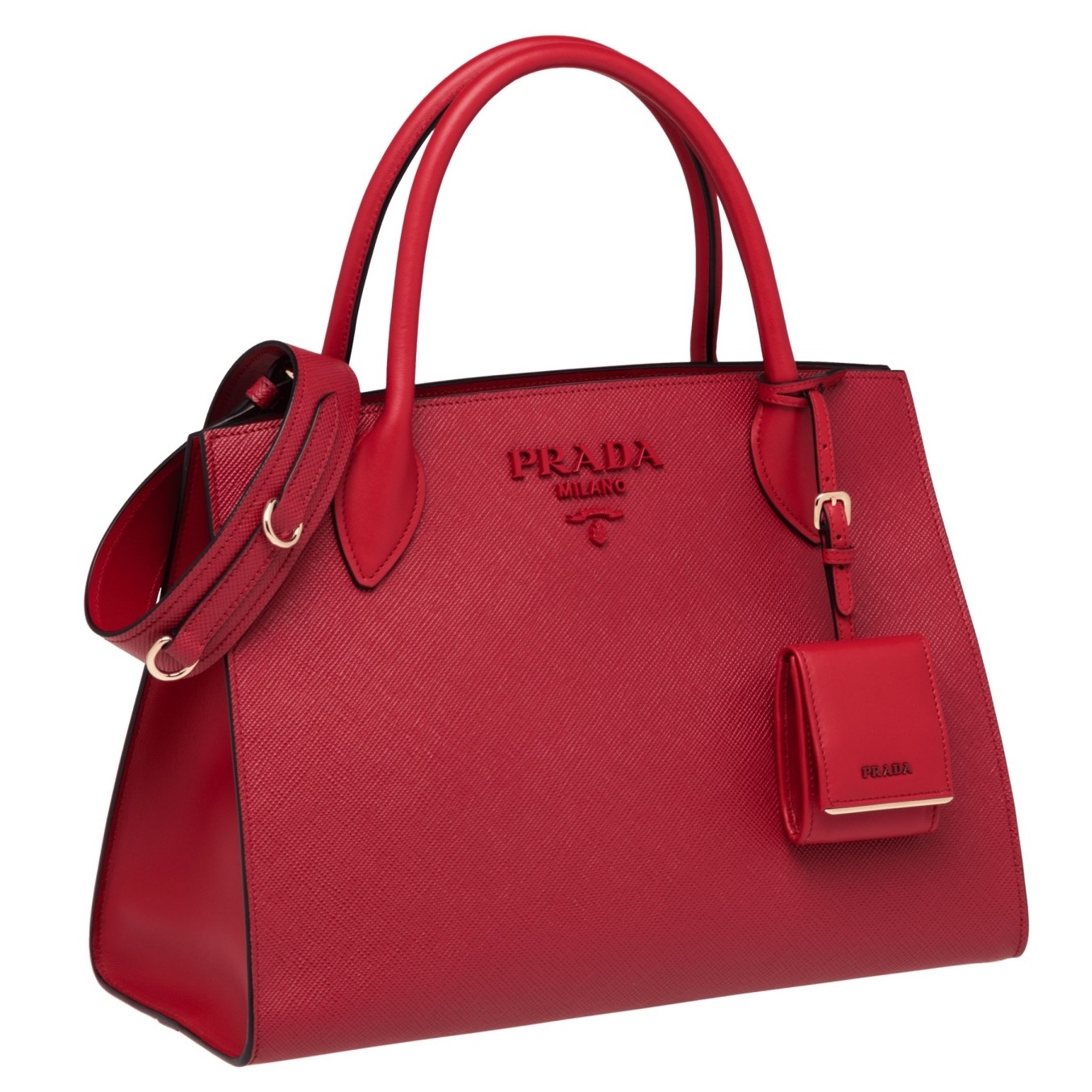 pra*a large monoCh*0me bag in red saffiano leather