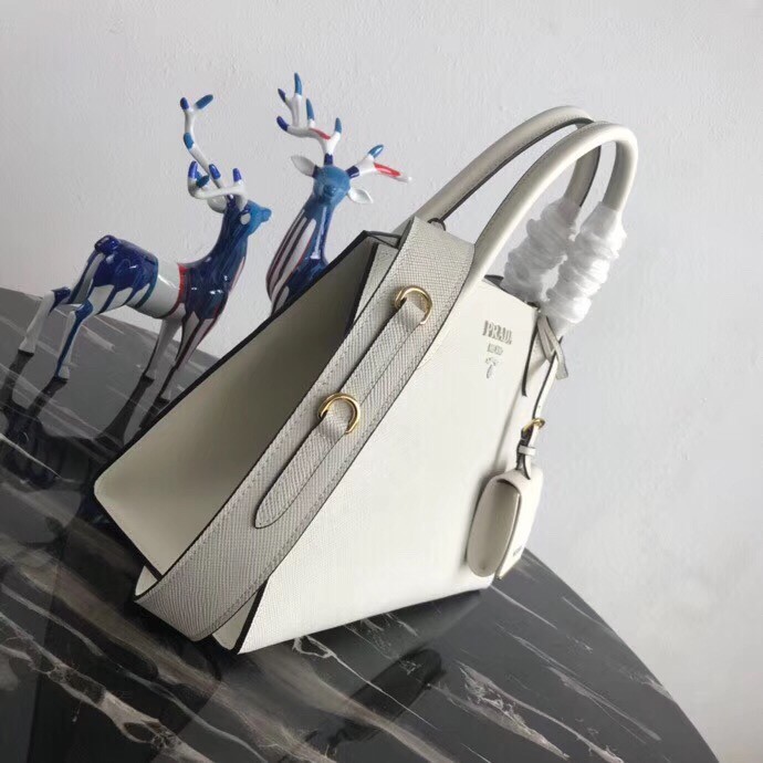 pra*a large monoCh*0me bag in white saffiano leather