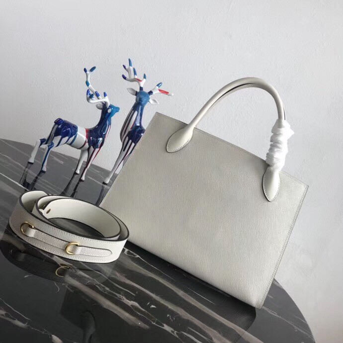 pra*a large monoCh*0me bag in white saffiano leather
