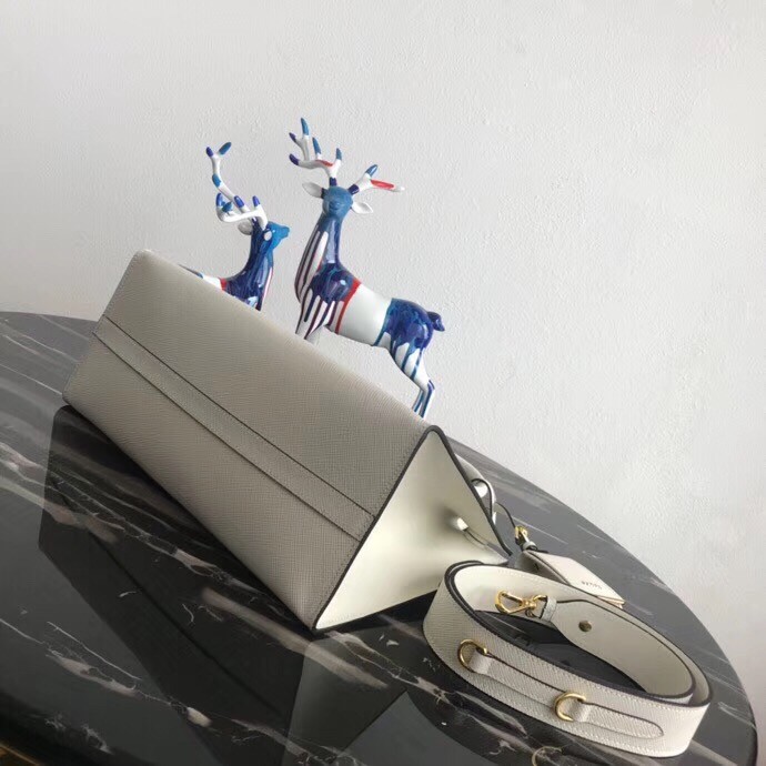 pra*a large monoCh*0me bag in white saffiano leather