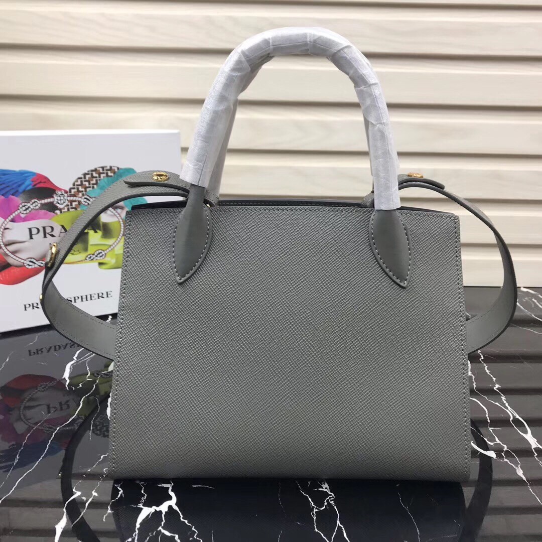 pra*a monoCh*0me bag in grey saffiano leather