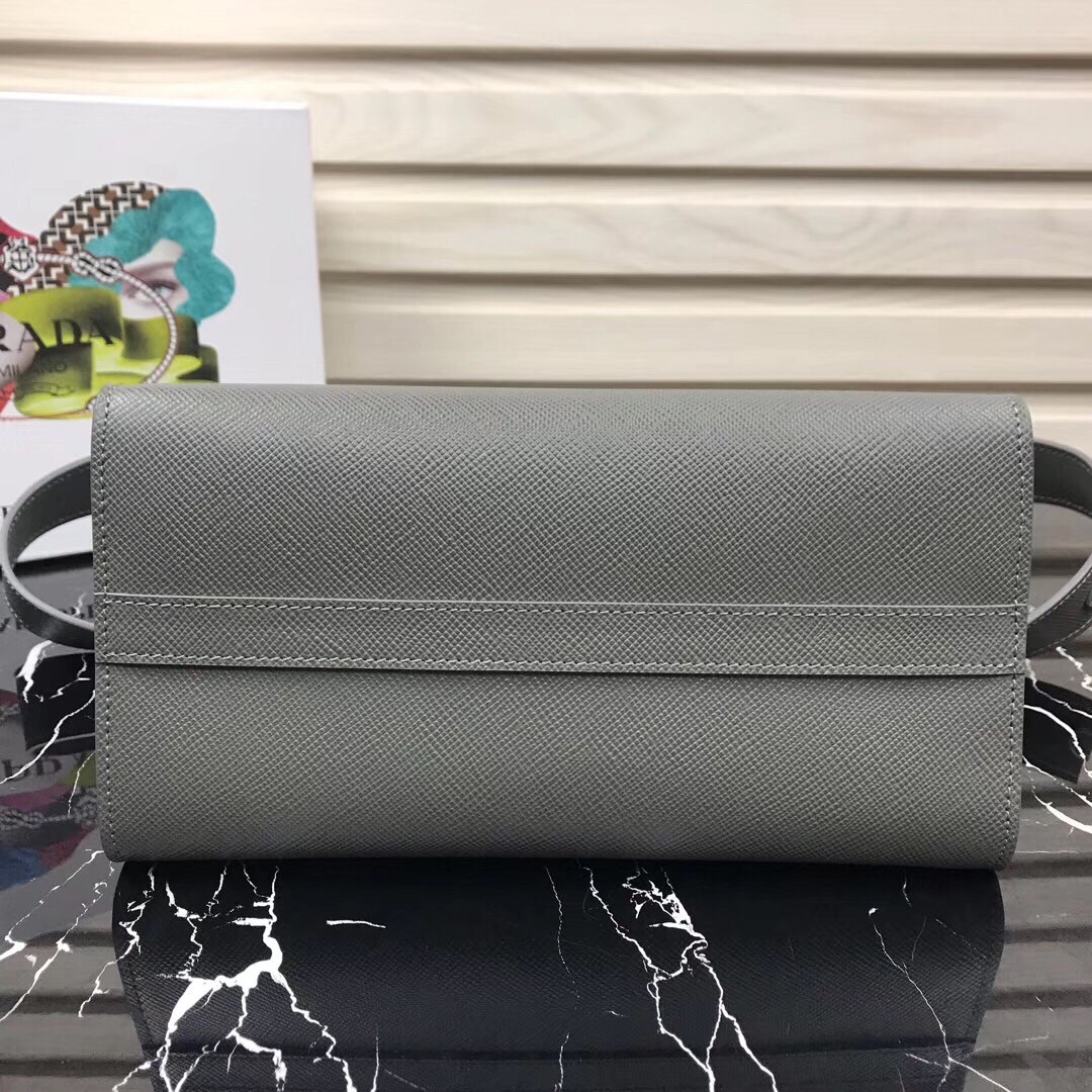 pra*a monoCh*0me bag in grey saffiano leather