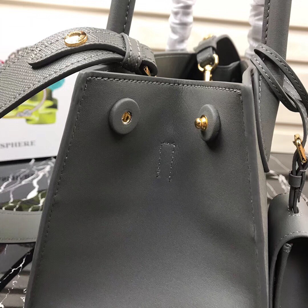 pra*a monoCh*0me bag in grey saffiano leather