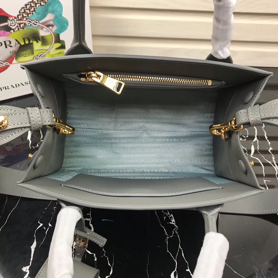 pra*a monoCh*0me bag in grey saffiano leather