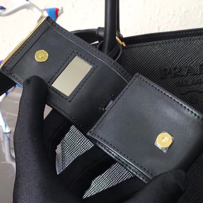 pra*a monoCh*0me bag in black saffiano leather
