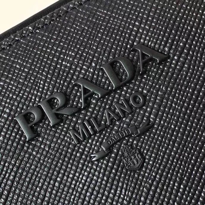 pra*a monoCh*0me bag in black saffiano leather