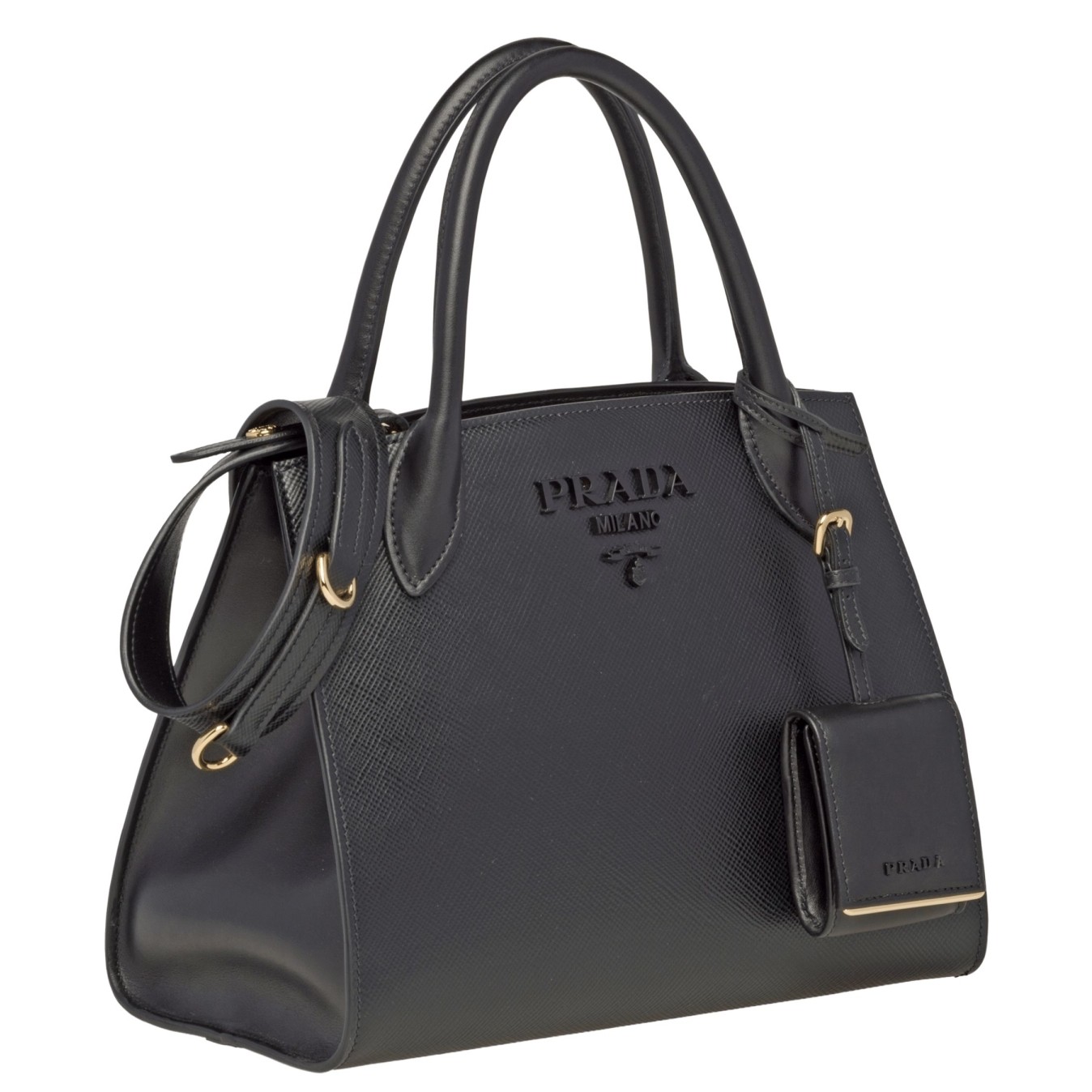 pra*a monoCh*0me bag in black saffiano leather