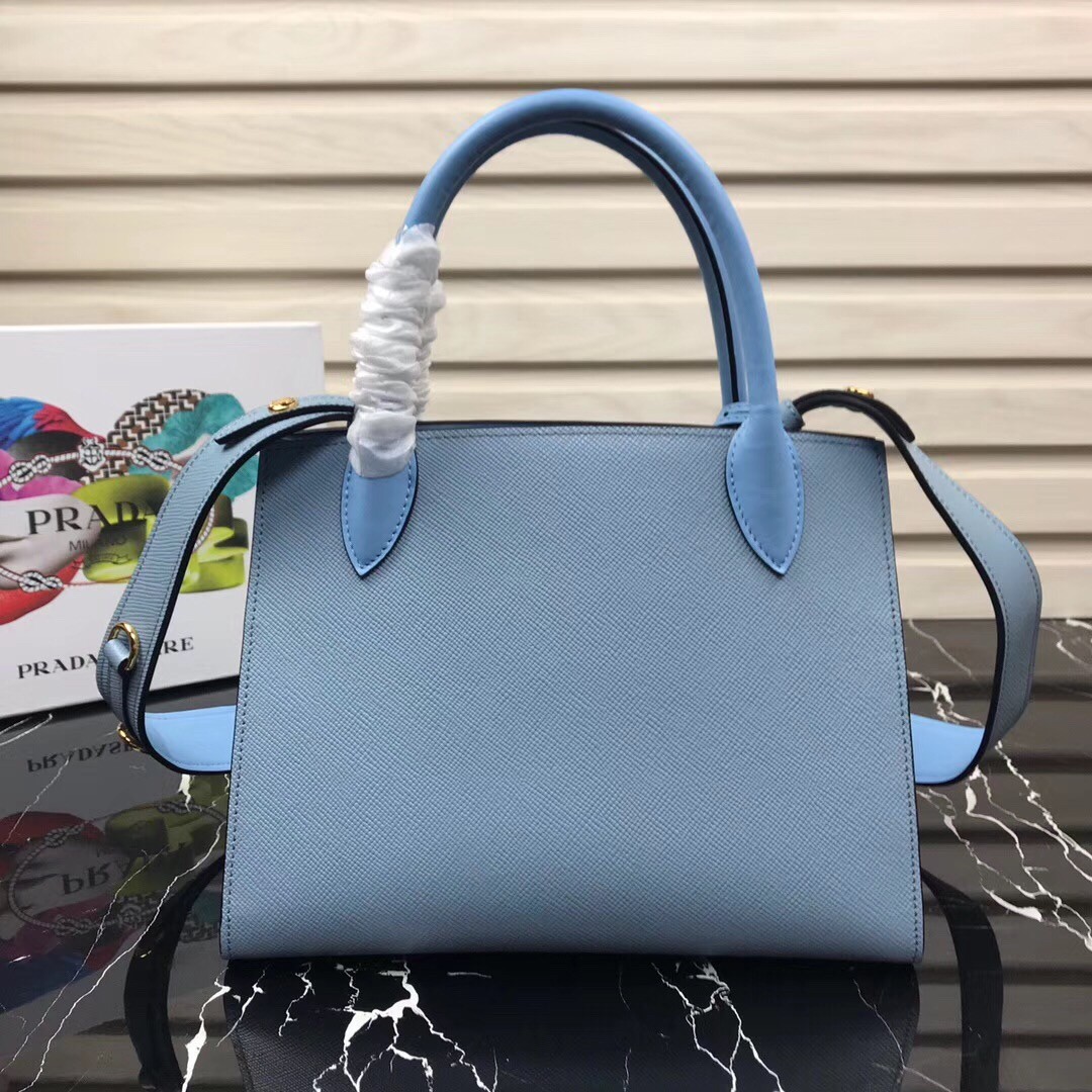 pra*a monoCh*0me bag in pale blue saffiano leather