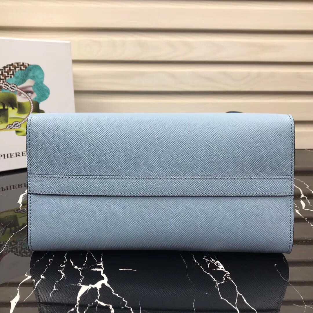pra*a monoCh*0me bag in pale blue saffiano leather