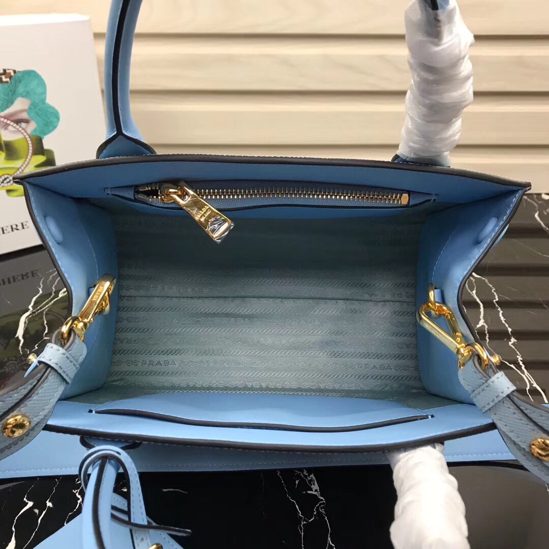 pra*a monoCh*0me bag in pale blue saffiano leather