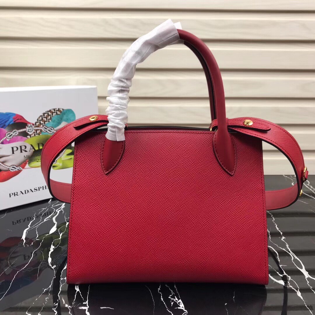 pra*a monoCh*0me bag in red saffiano leather
