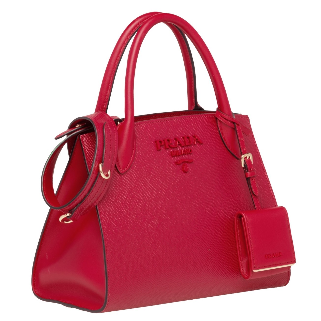 pra*a monoCh*0me bag in red saffiano leather