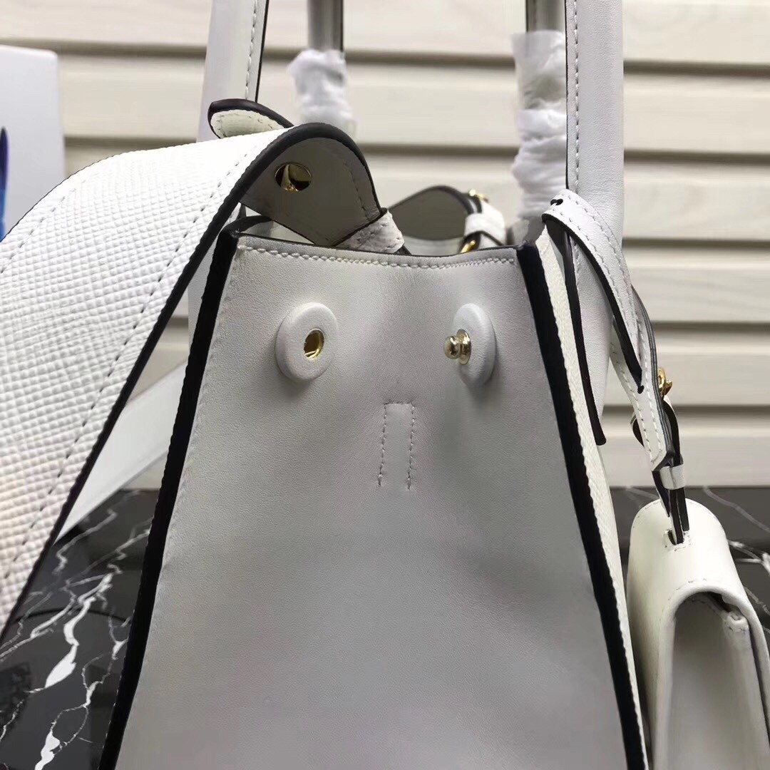 pra*a monoCh*0me bag in white saffiano leather