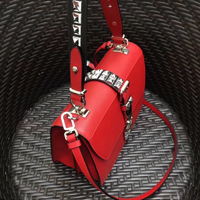 Pra*a elektra shoulder bag in red calfskin