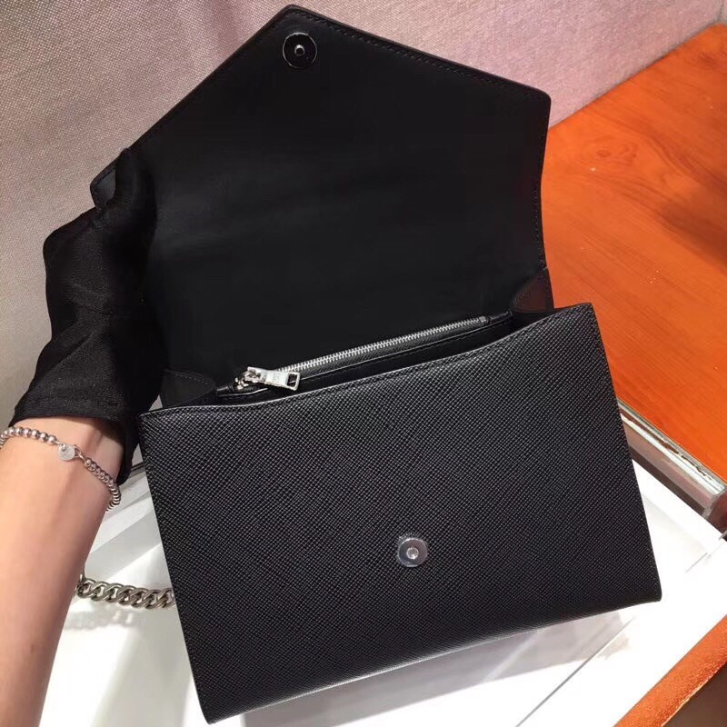 pra*a monoCh*0me top handle bag in black saffiano leather