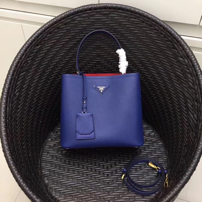 Pra*a blue saffiano leather double bag