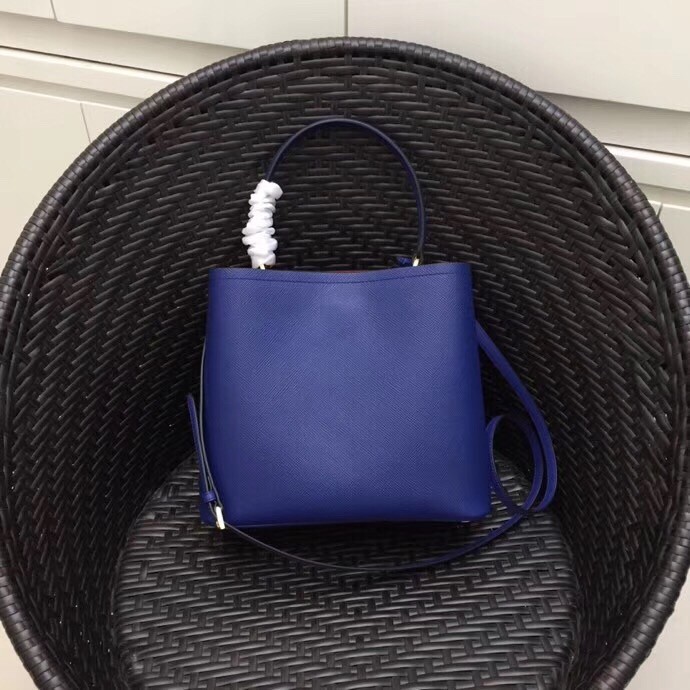 Pra*a blue saffiano leather double bag