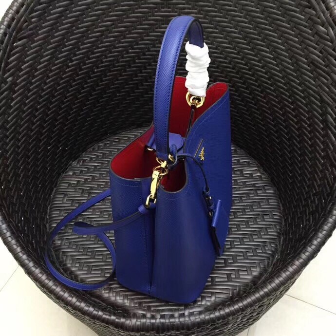 Pra*a blue saffiano leather double bag