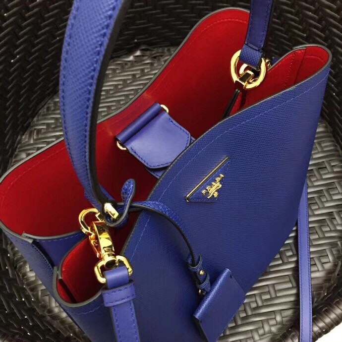 Pra*a blue saffiano leather double bag