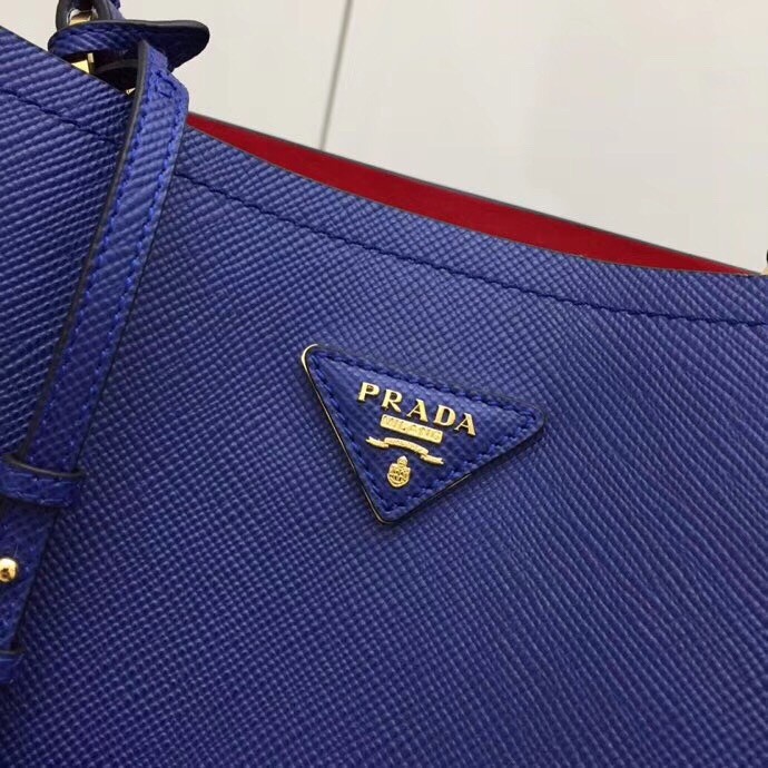 Pra*a blue saffiano leather double bag