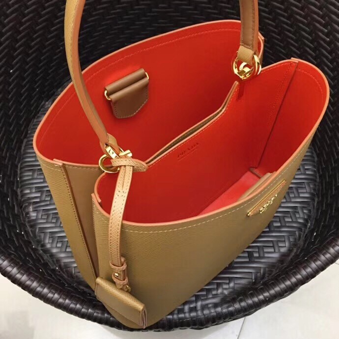 Pra*a brown saffiano leather double bag