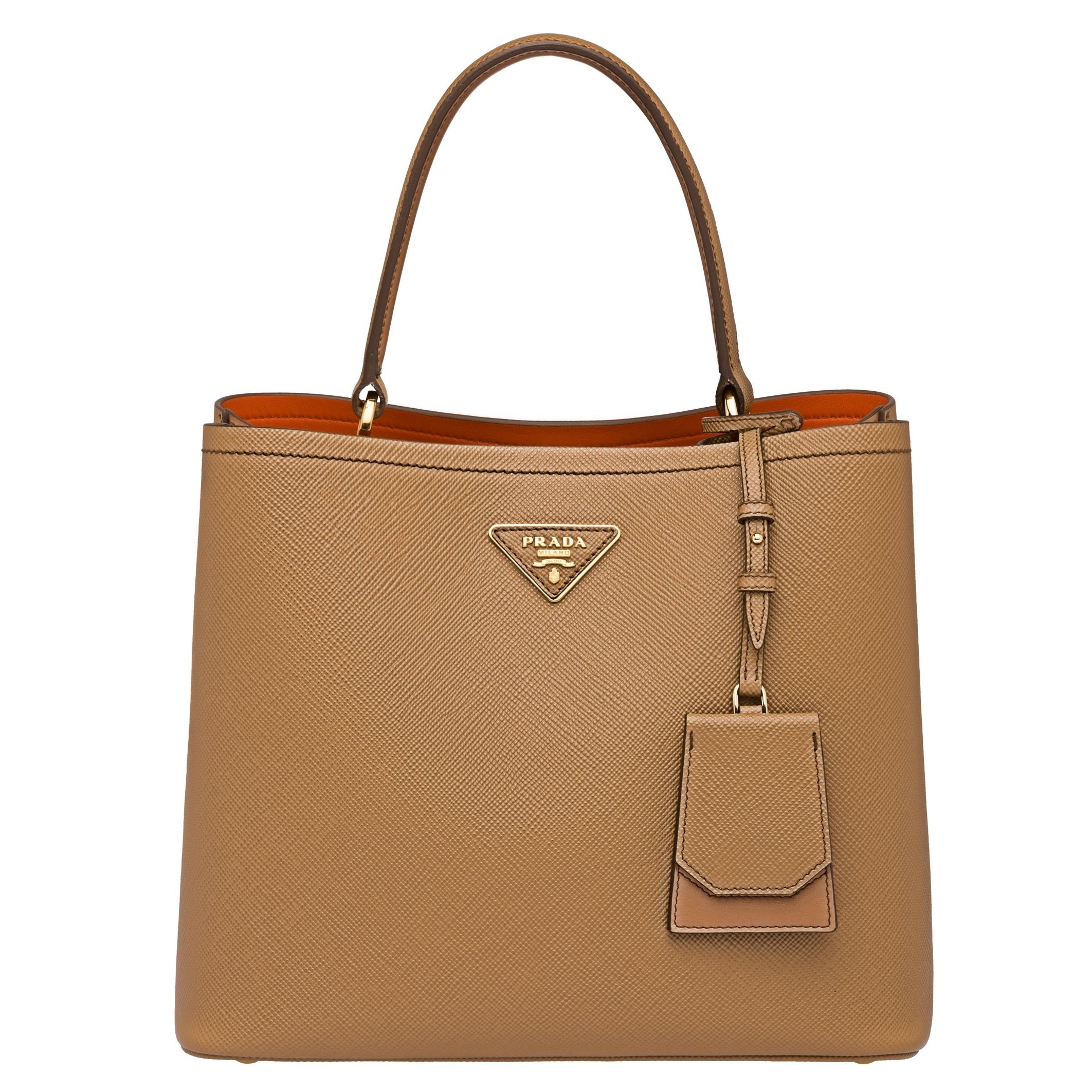 Pra*a brown saffiano leather double bag