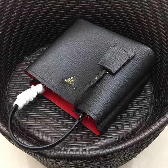 Pra*a black saffiano leather double bag