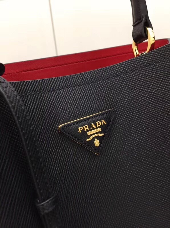 Pra*a black saffiano leather double bag