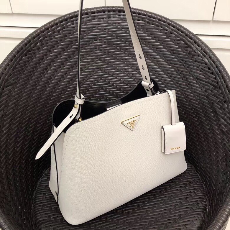 Pra*a matinee tote bag in white saffiano leather