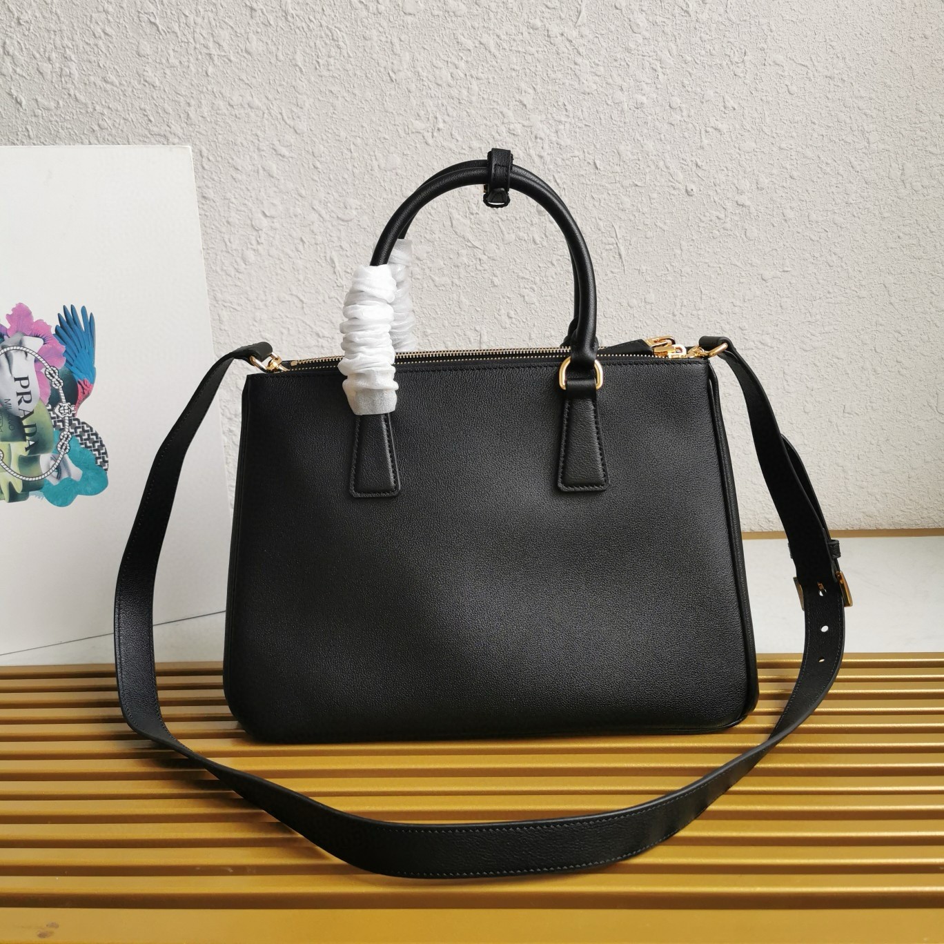 Pra*a galleria large tote bag in black calfskin