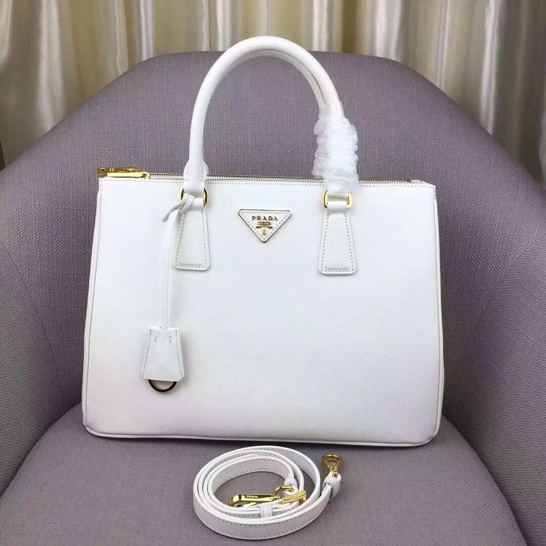 Pra*a medium galleria bag in white saffiano leather