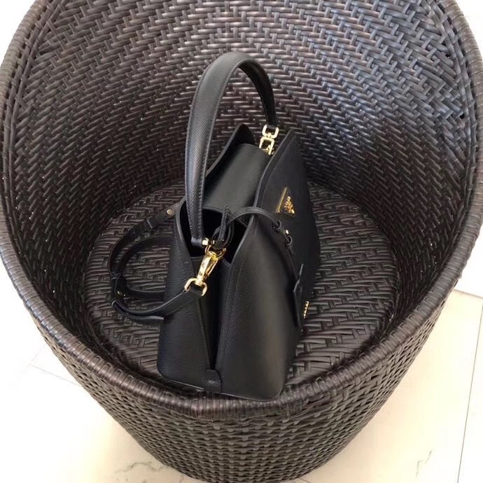 Pra*a matinee mini bag in black saffiano leather
