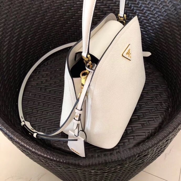 Pra*a matinee mini bag in white saffiano leather