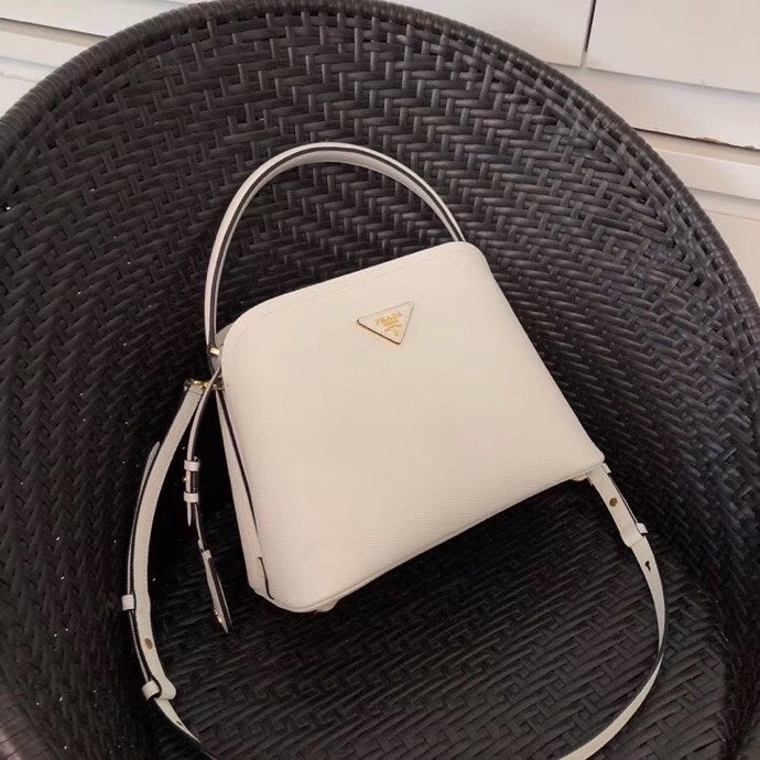 Pra*a matinee mini bag in white saffiano leather