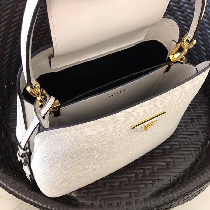 Pra*a matinee mini bag in white saffiano leather