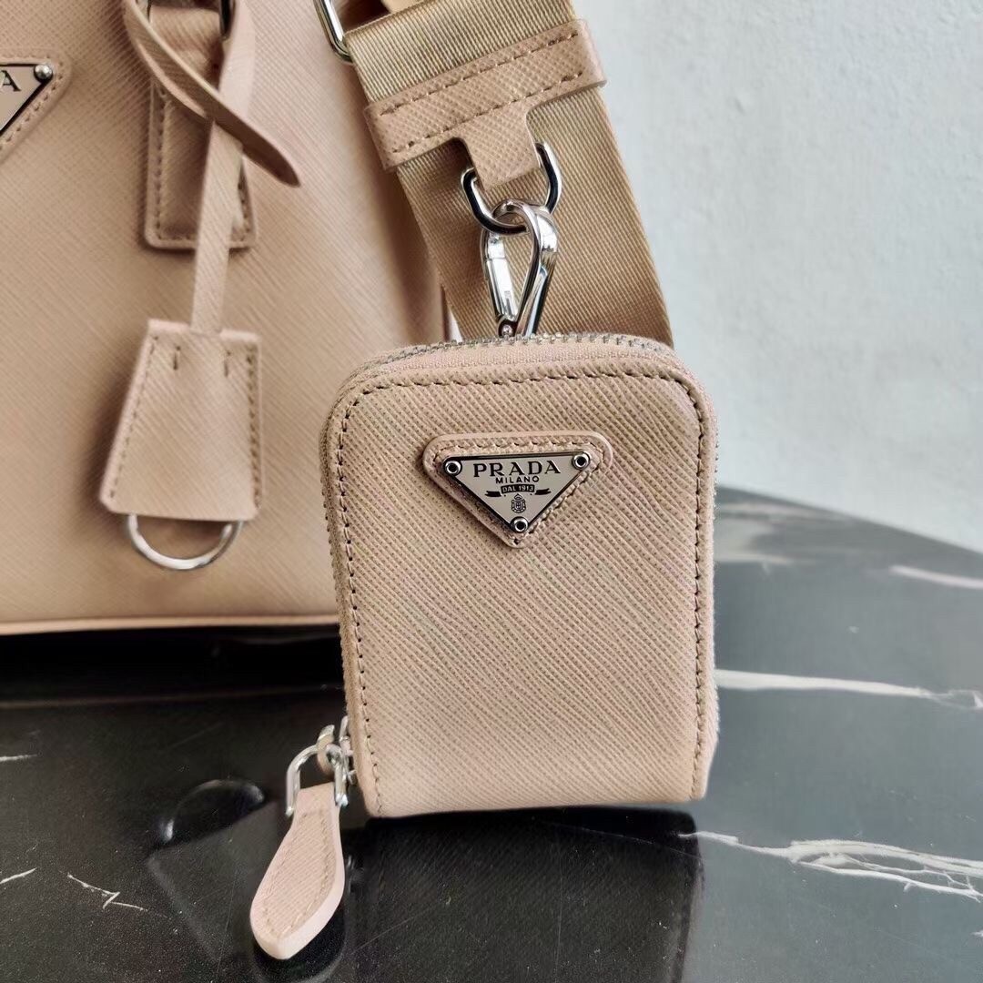 Pra*a galleria micro bag in beige saffiano leather