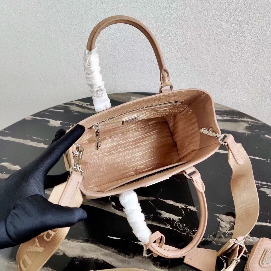 Pra*a galleria micro bag in beige saffiano leather