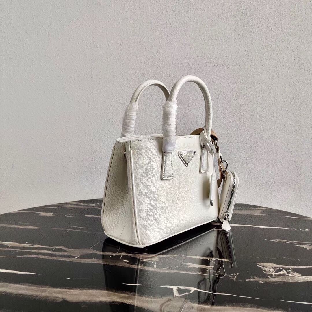 Pra*a galleria micro bag in white saffiano leather