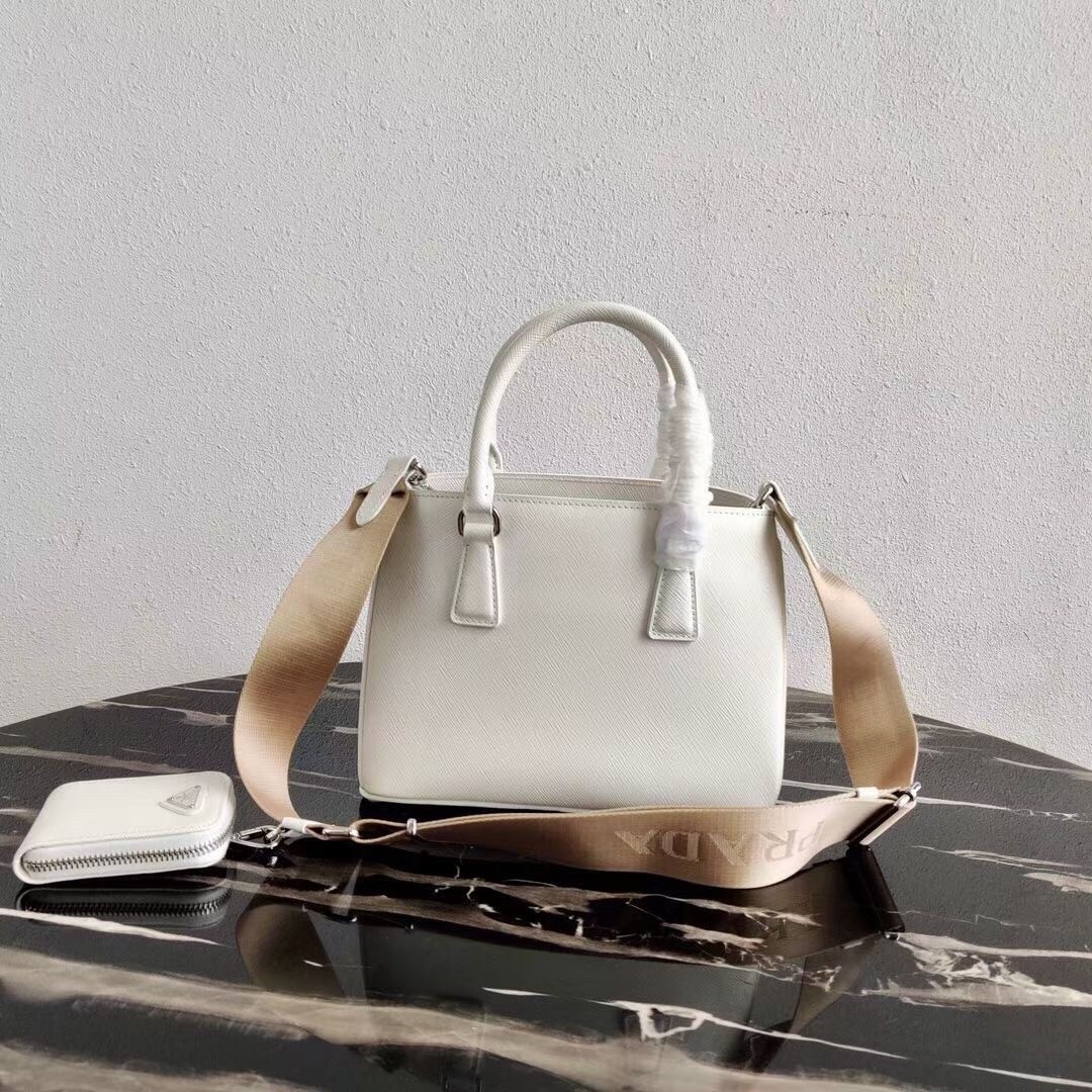 Pra*a galleria micro bag in white saffiano leather