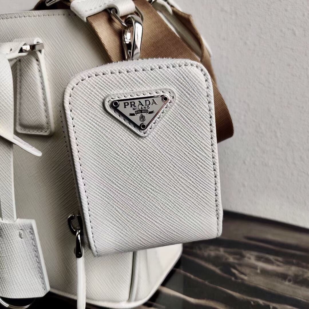 Pra*a galleria micro bag in white saffiano leather