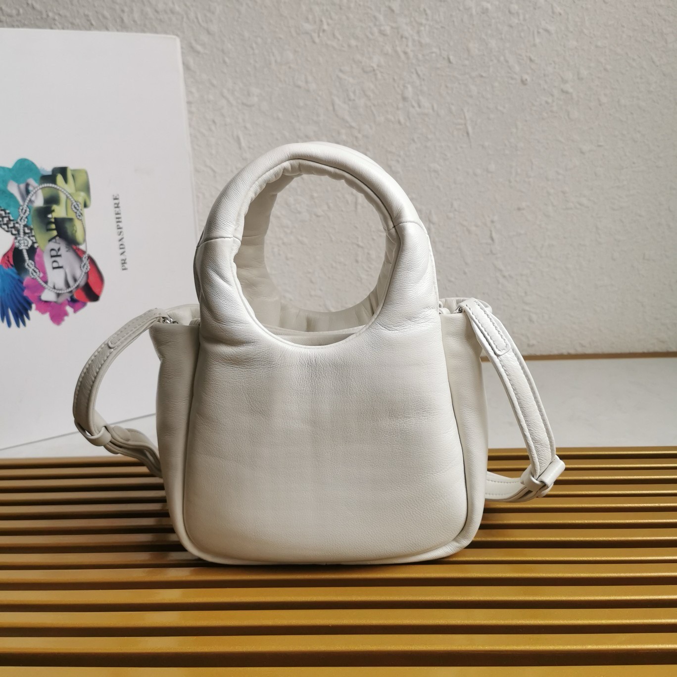 Pra*a small top-handle bag in white nappa leather